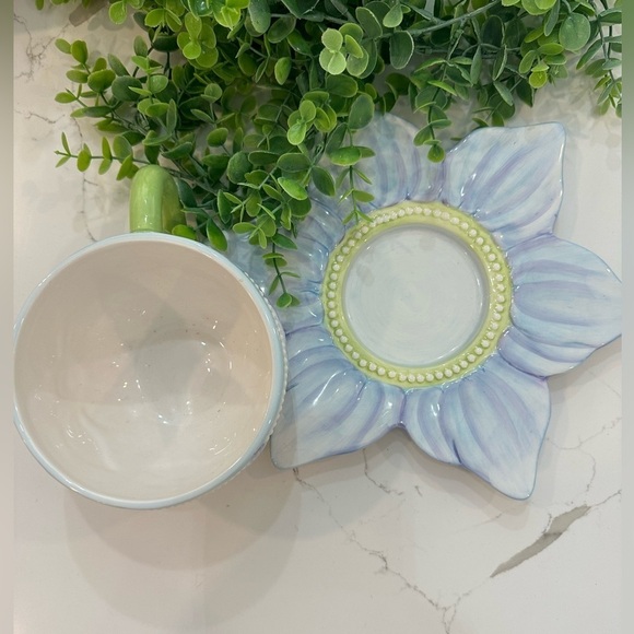 🎄Bella Casa by Ganz large tea cup set flower  blue cup and saucer ceramic - Picture 8 of 8